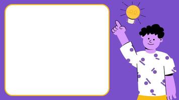 New Idea Innovation Presentation Concept Animation - Man Pointing Copy Space with Bulb Flat Illustration video