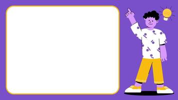 New Idea Innovation Presentation Concept Animation - Man Pointing Copy Space with Bulb Flat Illustration video