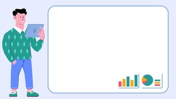Businessman with Tablet Graphic Chart Statistic Analytic Animation with Copy Space - Success Leader Man Run Business video