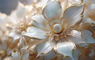 3D rendering of white and golden flowers photo