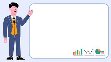 Businessman Present Presentation Graphic Chart Statistic Analytic Animation with Copy Space - Success Leader Man Run Business video