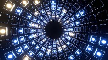 Yellow and Blue Strobe Mirrored Square Elements Tunnel Background VJ Loop in 4K video