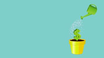Investment money banknote grows in a pot. watering money tree to grow franchise business. Increasing and growth business flat concept illustration with blank area to fill text. video