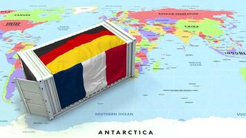 Germany and France Flag on Shipping Container with World Map, Trade Relations, Import and Export, 3D Rendering video
