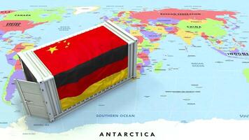 China and Germany Flag on Shipping Container with World Map, Trade Relations, Import and Export, 3D Rendering video