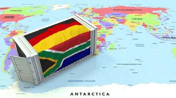 South Africa and Germany Flag on Shipping Container with World Map, Trade Relations, Import and Export, 3D Rendering video