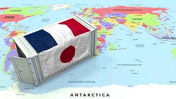 Japan and France Flag on Shipping Container with World Map, Trade Relations, Import and Export, 3D Rendering video