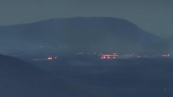 Aerial view of the latest eruption in Iceland on the May 29, 2024. Huge cracks and lava flows are visible from the distance. video