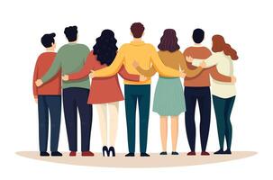 A group of people are standing together, with some of them hugging vector