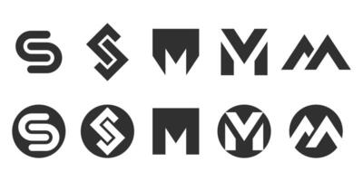 Flat black color and simple logo collection featuring the letters S and M. vector