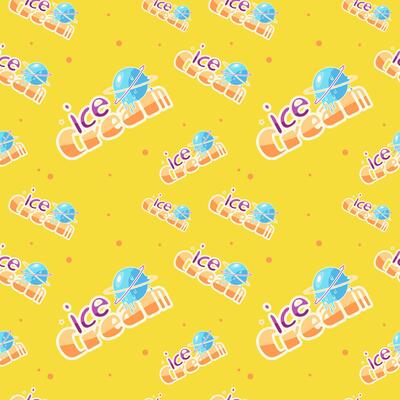 Ice cream text logo seamless yellow pattern banner branding in cosmic cartoon style