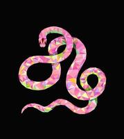 illustration with pink snake in poly art style. 2025 Chinese new year symbol, isolated sign element, apparel print design. polygonal illustration of flexible colorful snake on black background vector