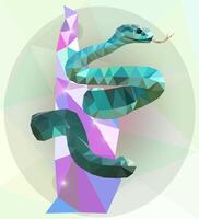 illustration with Red snake in poly art style. 2025 Chinese new year symbol, isolated sign element, apparel print design. polygonal illustration of flexible colorful snake on big crystal vector