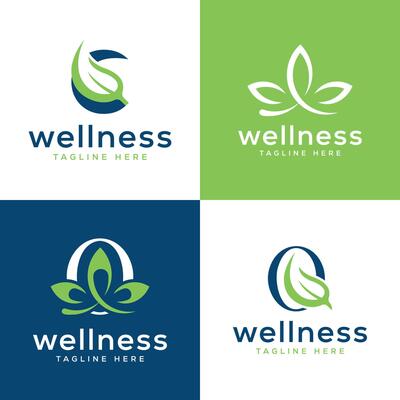 Wellness Leaf logo collection set design template