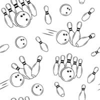 Seamless line monochrome pattern with bowling pins and ball. vector