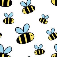 Seamless simple pattern with cute bee. Watercolor background with funny honeybee or bumblebee on white vector
