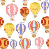 Seamless pattern with Hot Air Balloon on white. colorful endless background vector