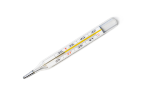 Mercury-in-glass thermometer with temperature mark 36,6 C isolated on transparant background png