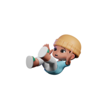 3d Cartoon Character with a Blue Shirt and White Pants Falling Pose png