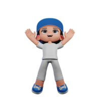 3d dibujos animados chico con un béisbol gorra y gris pantalones saltar actitud png