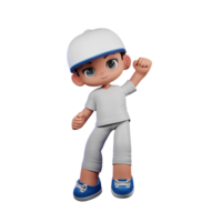3d Cartoon Boy with a Baseball Cap and Gray Pants Giving Congrats Pose png