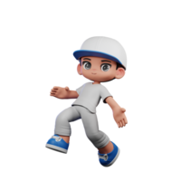 3d dessin animé garçon avec une base-ball casquette et gris un pantalon content sauter pose png