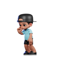 3d cartone animato personaggio con un' blu camicia e nero pantaloncini in piedi triste posa png
