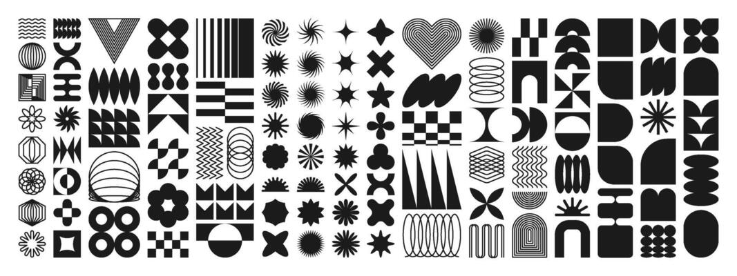 Brutalist monochrome abstract shapes set for swiss simple design. contemporary form constructor. Bauhaus aesthetic for trendy geometric modern posters.