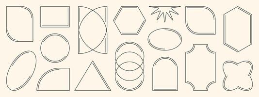 Minimalistic linear frames, arches, elements, geometric shapes and lines. Aesthetic frames for poster design, set in modern style vector