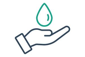 Save water icon. hand with water drop . icon related to conservation. line icon style. conservation elements illustration vector