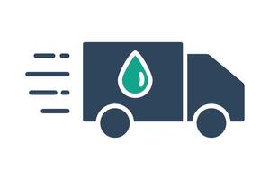 Water delivery icon. truck with water drop . icon related to supply. solid icon style. water supply elements illustration vector