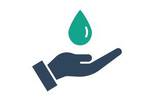 Save water icon. hand with water drop . icon related to conservation. solid icon style. conservation elements illustration vector