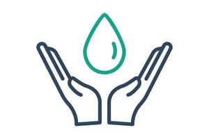 Save water icon. hand with water drop . icon related to conservation. line icon style. conservation elements illustration vector