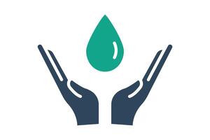 Save water icon. hand with water drop . icon related to conservation. solid icon style. conservation elements illustration vector