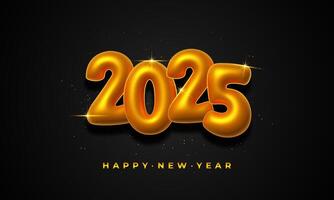 new year celebration 2025 with ballons style number in golden shiny color on a dark background vector