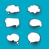 Set of comic speech bubble with halftone style isolated on blue background vector