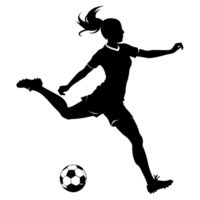 gráfico negro silueta de un hembra fútbol jugador con un pelota png