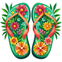 A pair of vibrant flip-flops is adorned with a floral pattern png