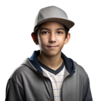 Young boy in casual outfit with cap on transparent background png