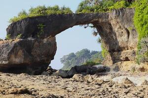 Natural rock formation at the shoreline been eroded due to ocean tides photo