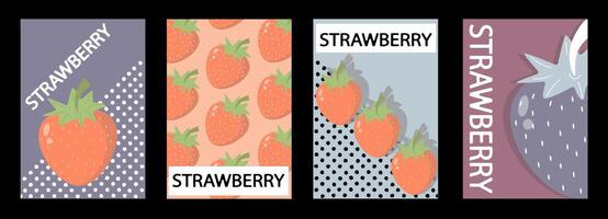 Set of labels, posters and price tags with strawberries in a bright minimalistic style. vector