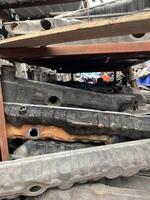 old rusty metal car engine in garage photo