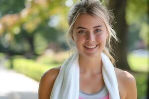 Radiant young athlete enjoying a summer day in the park photo