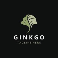Ginkgo biloba logo nature. Healthy leaf organic used medicine for disease treatment with line art style design vector