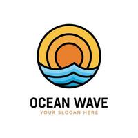 logo of waves and shining sun in a circle frame with minimalist design style vector