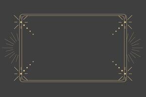 Golden celestial minimal esoteric frame, thin line border, mystyc linear decoration with dots, moon, stars corners isolated on dark background. Geometric shape, tarrot vector