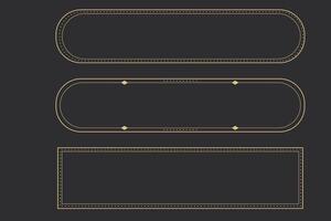 Set long frame thin line gold border shiny panel empty interface fantasy game menu isolated on dark background. Elegant medieval metal design. vector