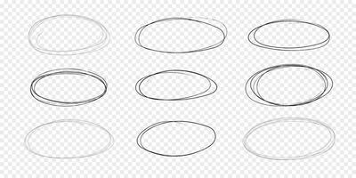 Circle scrible circular frame, fast mark, pencil line doodle frame. Ring, oval sketch highlight sphere on transparent background. vector