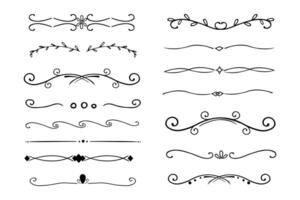 Header divider swirl doodle ethnic border separator flourish collection isolated on white background. embelish ornament vector