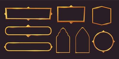 Set Golden fantasy frame menu, game inrerface panel isolated on dark background. Medieval border shiny golden decoration. vector